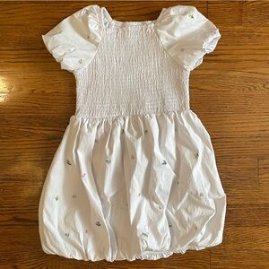 Rachel Zoe White Floral Print Smocked Babydoll Bubble Skirt Dress